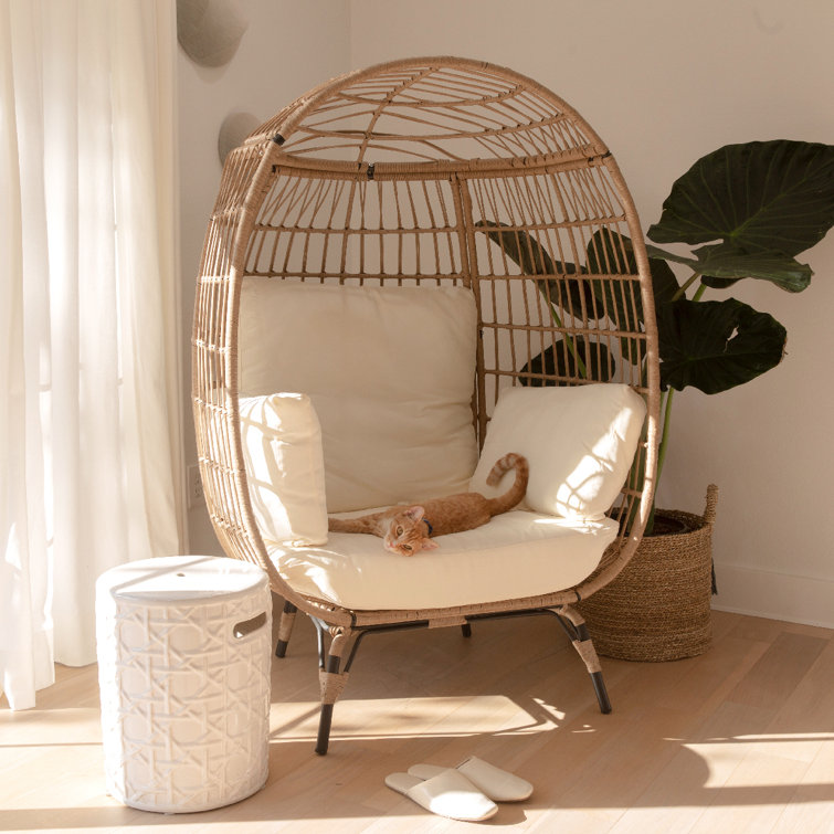 Wicker Oasis Lounger Teardrop Egg Chair with Stand Cushions